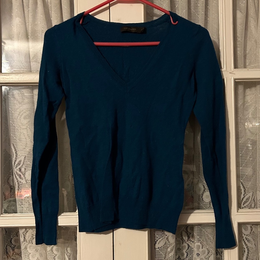 😉Bundle Days😉 Women’s The Limited Green Blue Teal Sweater Form Fit V Neck
